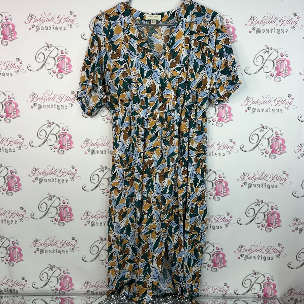 See u soon dress long flower floral Elegant Leaf Print Long Sleeve Dress blue